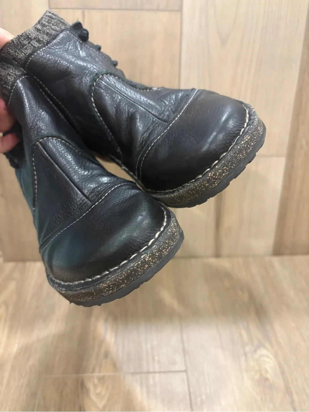 Aetrex Black Leather Ankle Boots with Knit Cuff Cammie Tessa Arch Support 40